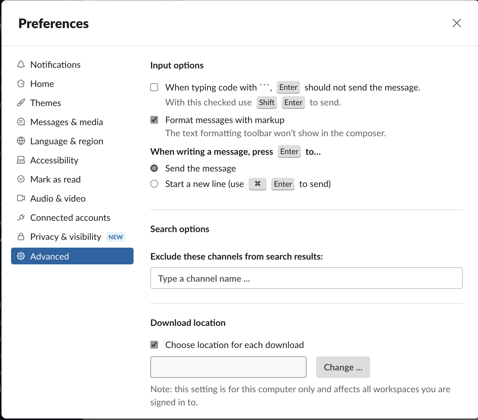 cài đặt nâng cao slack